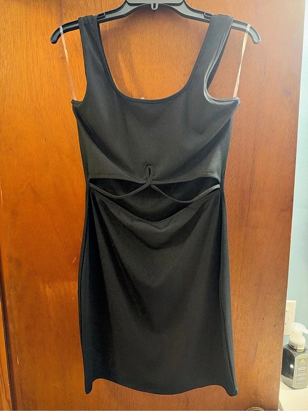 Planet Gold Ribbed Mini Dress in Black Size Large NWT